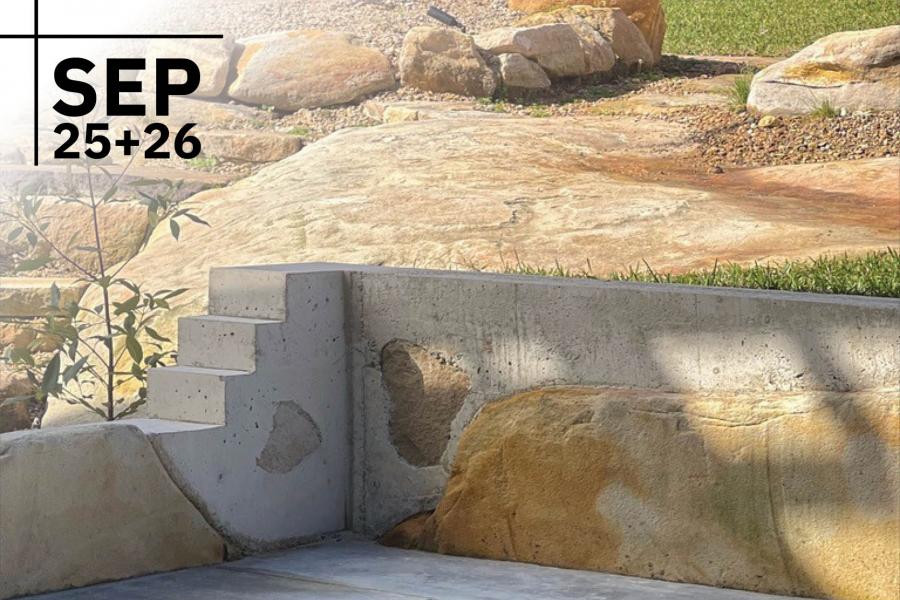 Limestone steps and wall. 