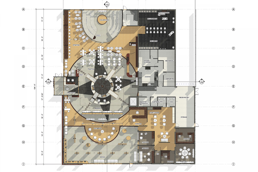A floor plan of a building.
