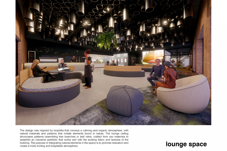 A group of people sitting in a lounge area on bean bag chairs and couches.