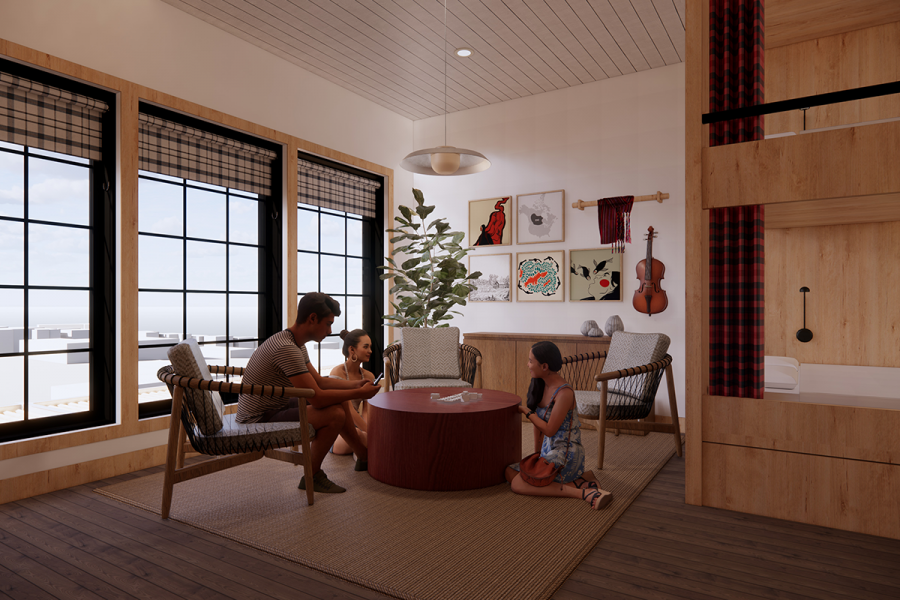 A family gathered in a cozy living room, enjoying time together near a bright window.