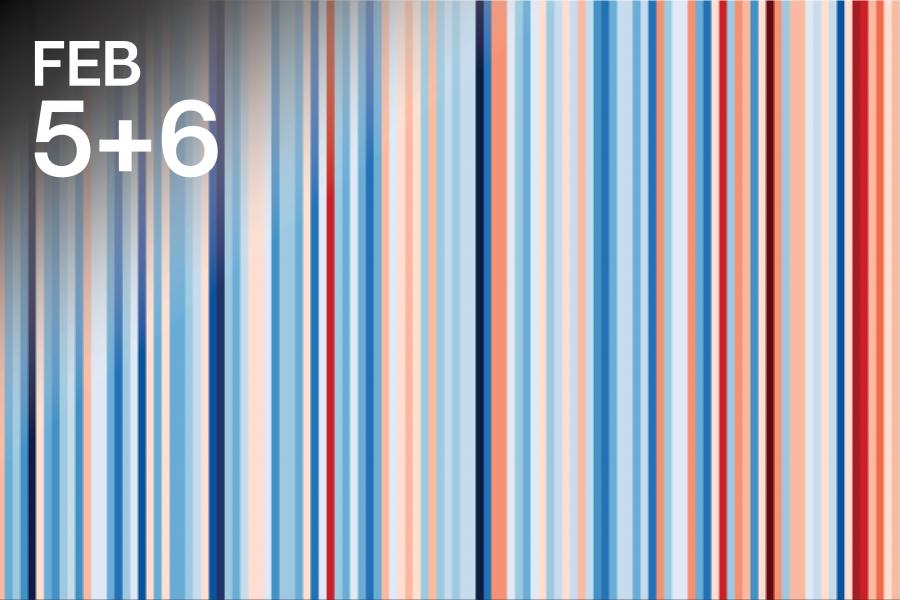 Vertical stripes in shades of blue to red, symbolizing climate change.