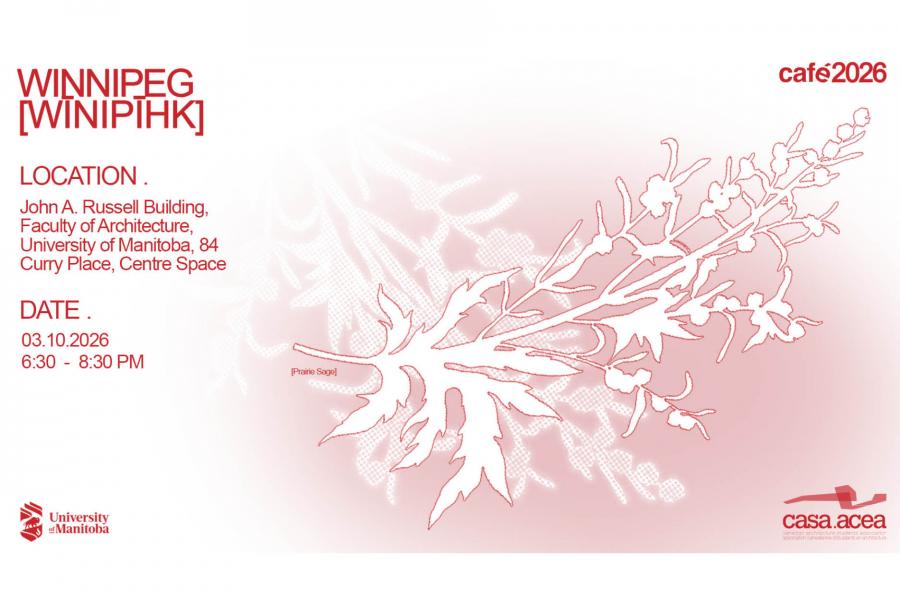 Event poster with a white silhouette of a branch with leaves on a soft pink gradient background.