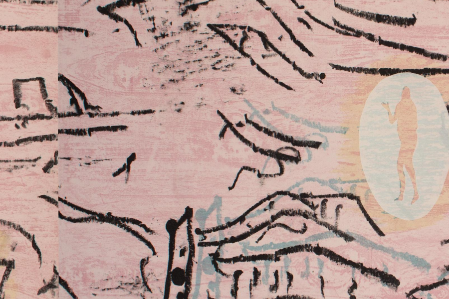 Libby Hague, Echo/The Paradise Within (detail), 1986, lithograph and serigraph (diptych). Collection of the School of Art Gallery; gift of Dr. Ben Shore, Sword Street Press. 
