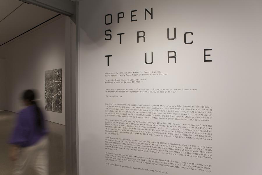 Open Structure didactic panel on wall to the entrance of the Gallery