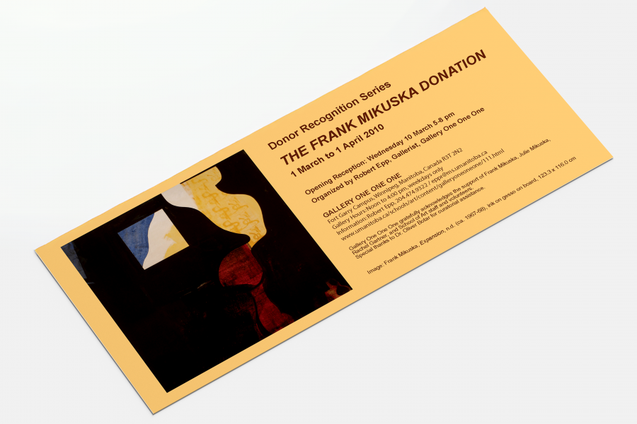 Exhibition invitation featuring Frank Mikuska's abstract painting alongside exhibition details.