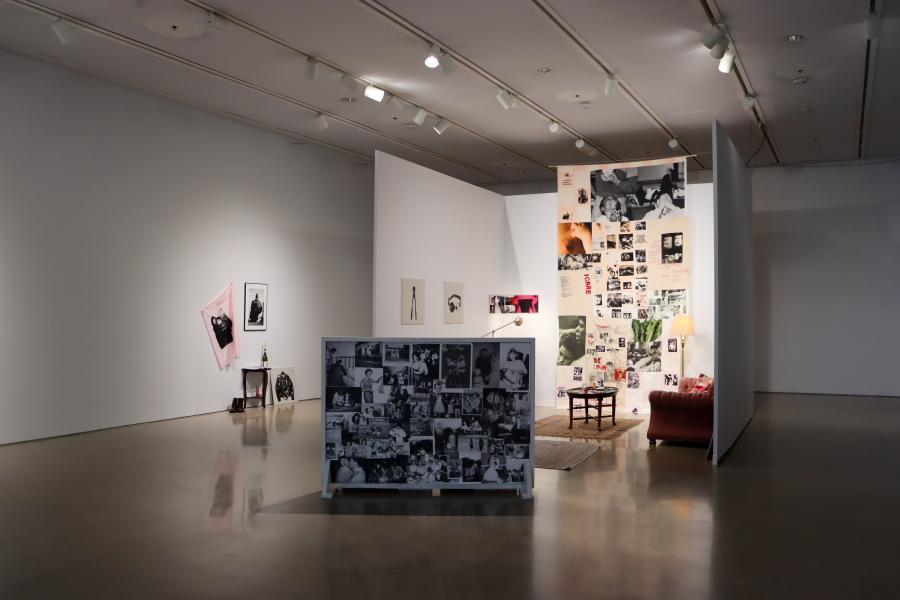 Wide installation view of Christina Oyawale's Punk Care Commons in the School of Art Gallery.