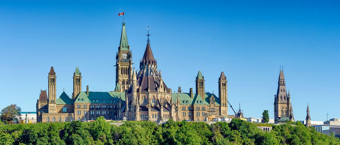 Exterior shot of Parliament Hill in Ottawa.