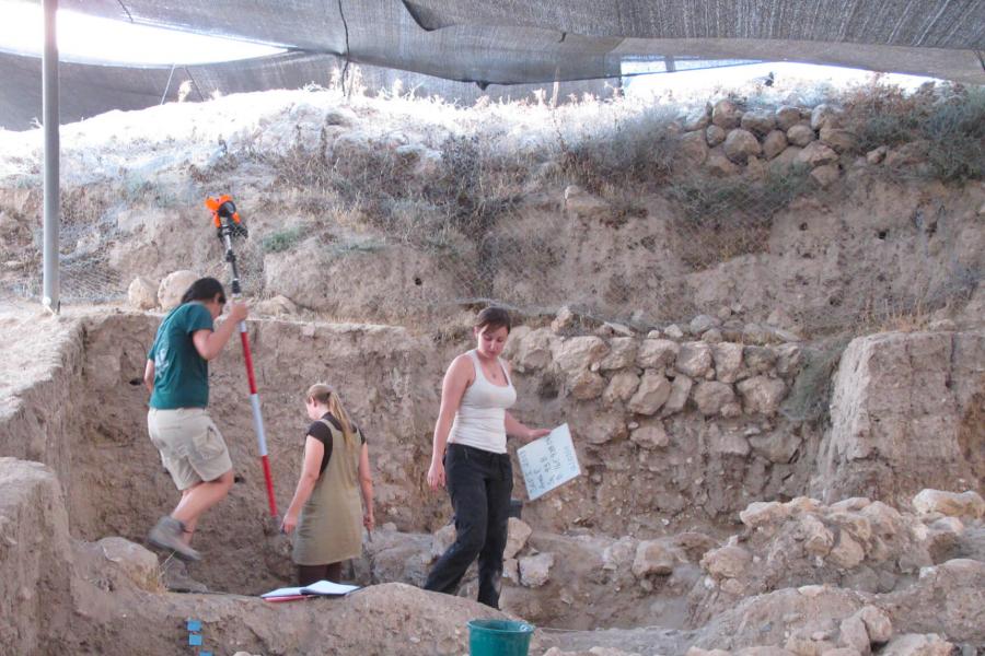 Anthropology students work at a digging site. 