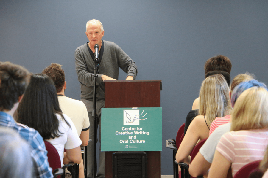 Writer-in-Residence, Bill Richardson, speaking to students at welcome event.