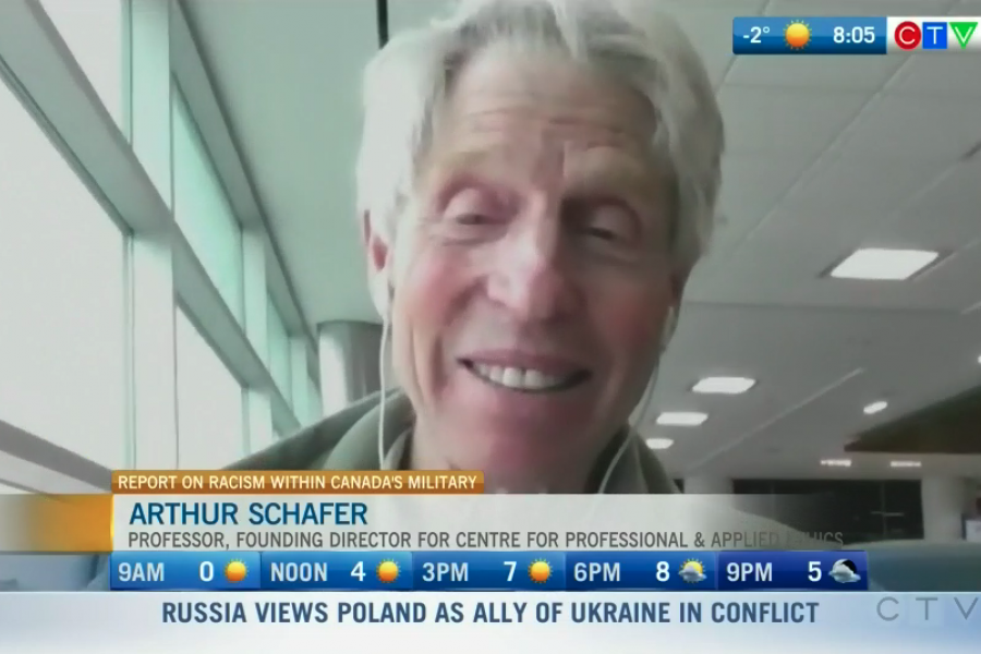Screen capture of Arthur Schafer's interview with CTV.