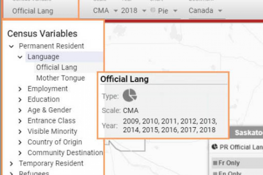 Webpage showing menu and census data.