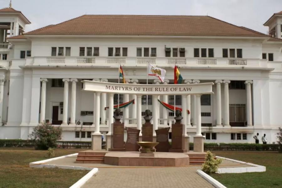 The front entrance of the high court in Accra, Ghana. 