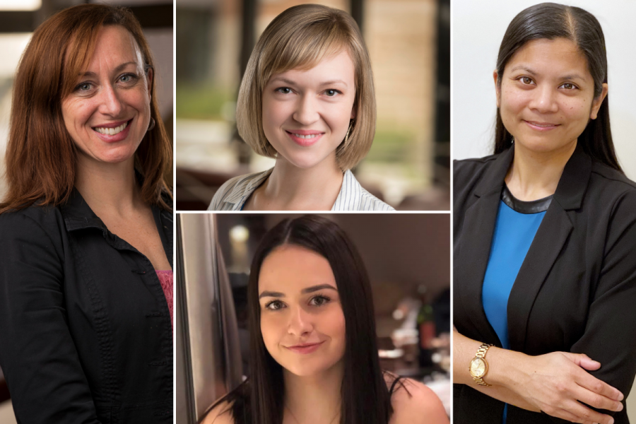 a photo collage of female graduate students who won a case competition