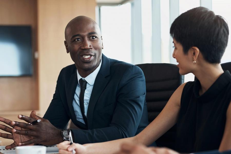 Leader discussing ideas at meeting