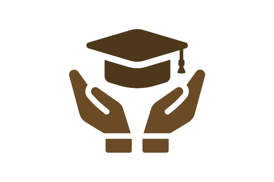 icon of a graduate cap with hands holding it up.