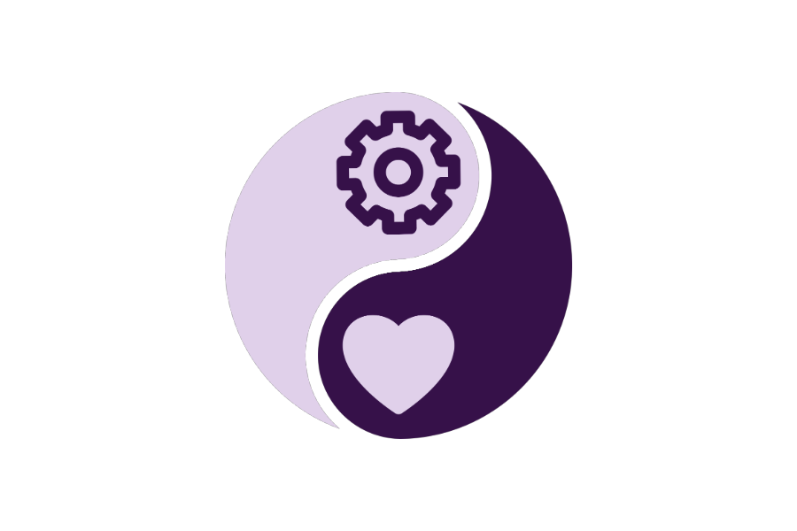 icon of ying-yang symbol with a gear and a heart replacing the dots.