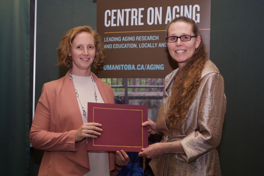 Centre on Aging Research Affiliate Dr. Sibley receives her 2016–2017 research fellowship award from the Centre Director.