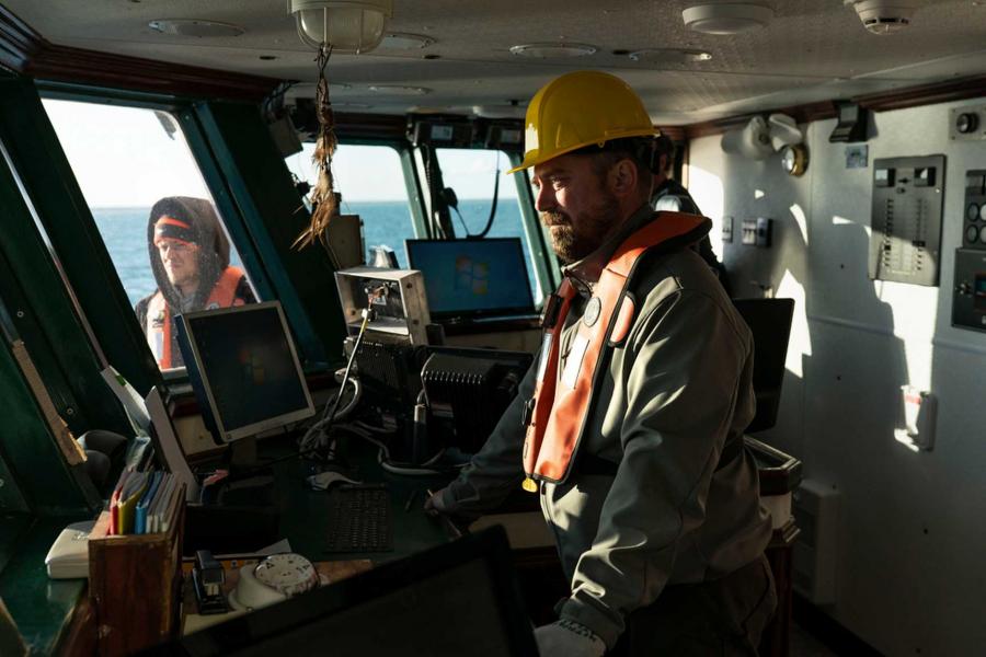 CJ Mundy in the cabin of the William Kennedy.