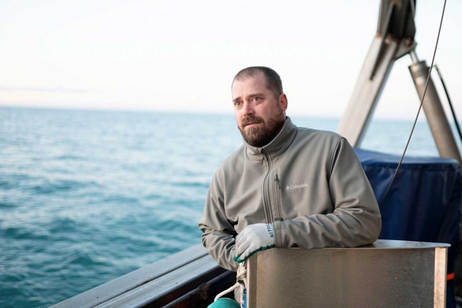 Researcher CJ Mundy aboard the William Kennedy.