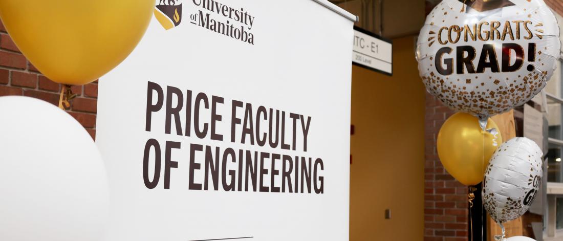 faculty banner with grad balloons