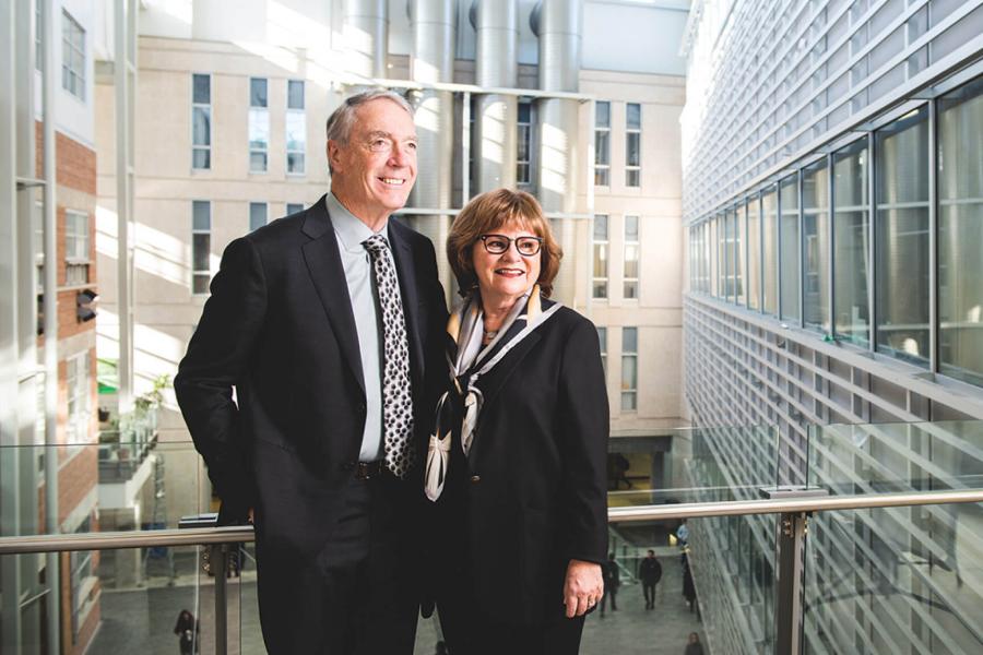 Gerry and Barb Price stand together in the Engineering complex.