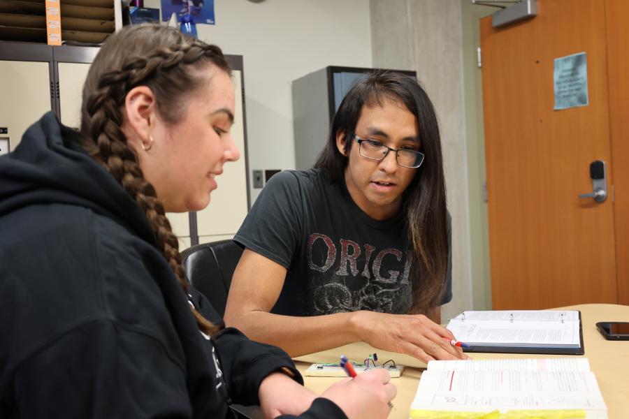 two students studying