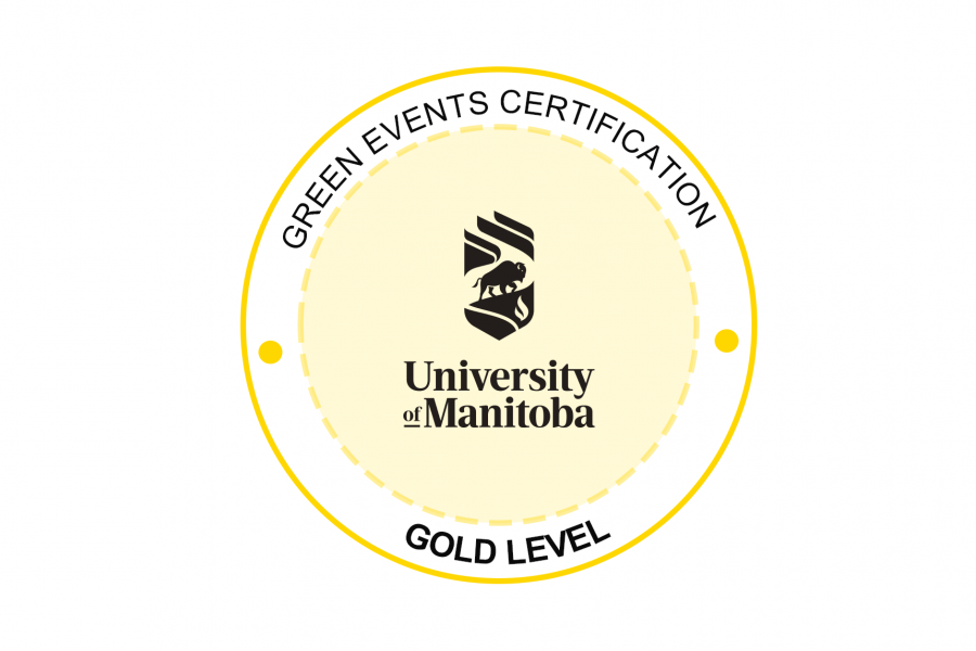Green Events Gold certification badge - the UM logo with green certification gold level around the outside.