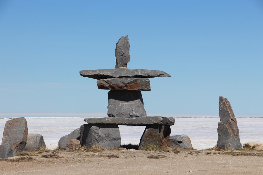 Inukshuk statue.