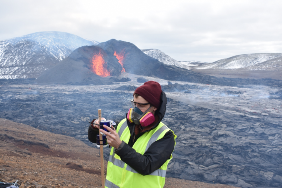 Brock Edwards taking samples at a volcano