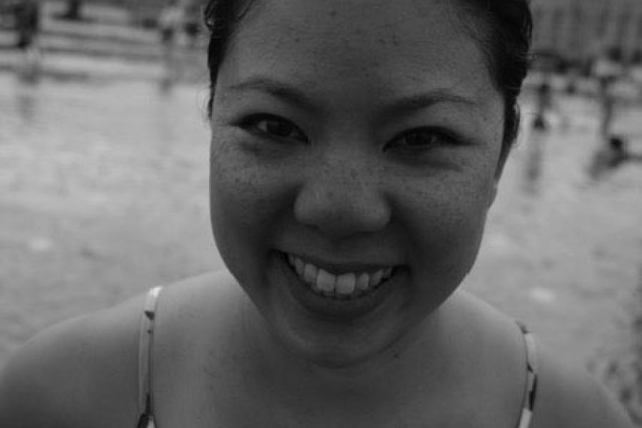 Linda chow in a black and white shot.