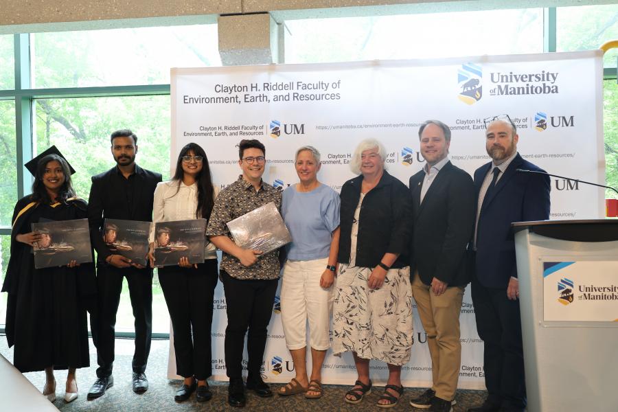 Barber prize winners, with Lucette Barber, Dorthe Dahl-Jensen, Dustin Isleifsen, and Mark Hanson