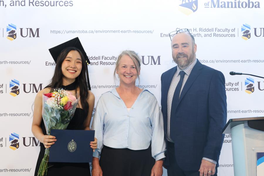 Joyce Ji and Leslie Goodman with Acting Dean Mark Hanson