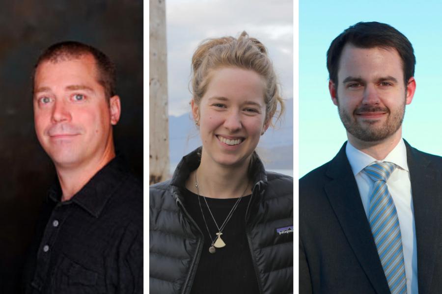 A composition of three images of distinguished alumni Dr. Mundy, Natalie Baird and Scott Kehler.