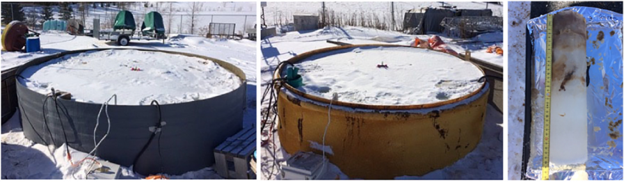 Several snow-covered tanks at the SERF research facility
