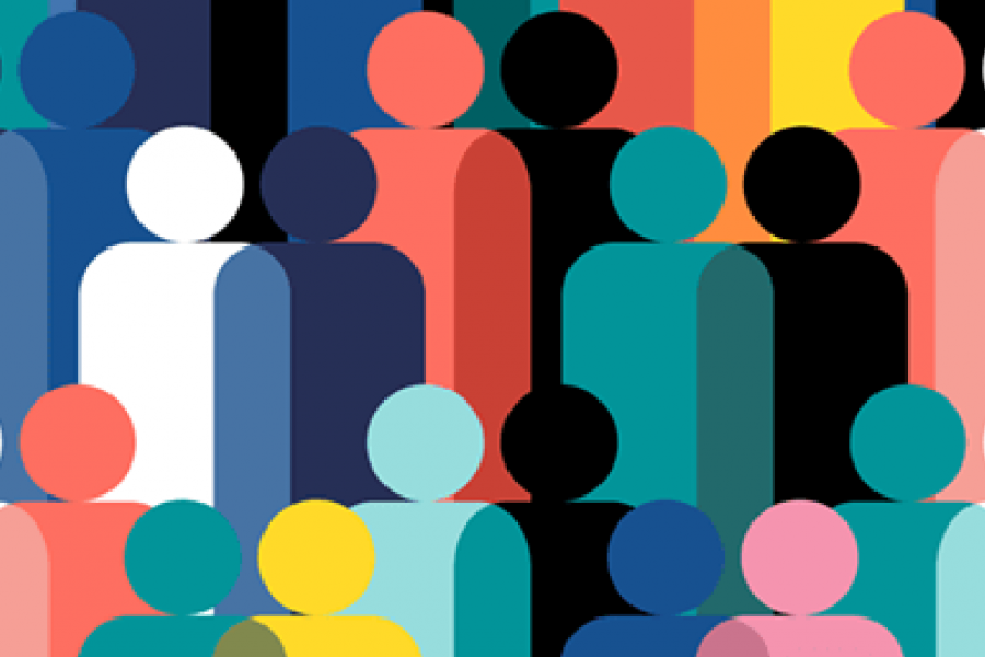 colourful graphic of silhouette of people