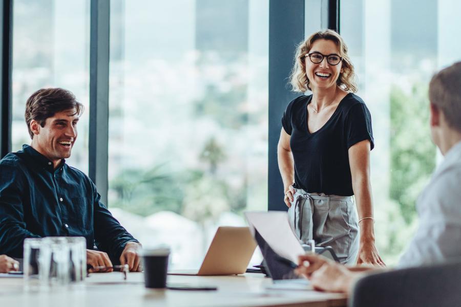 Businesswoman leading meeting