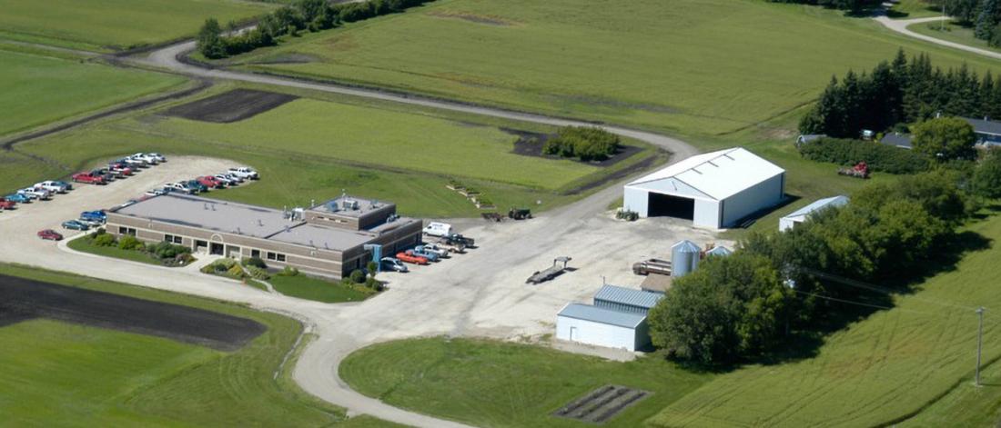 An aerial view of a plant sciences research centre. 