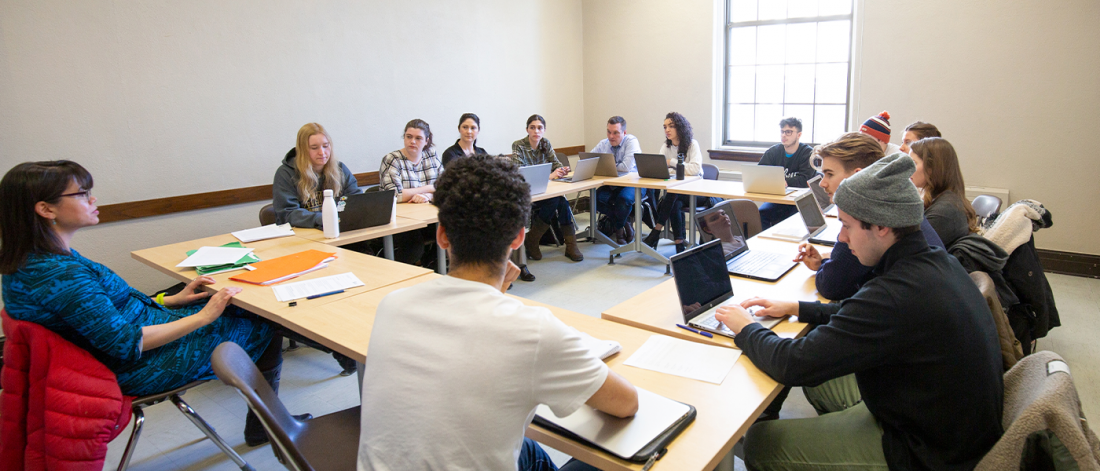 English students having a class discussion.