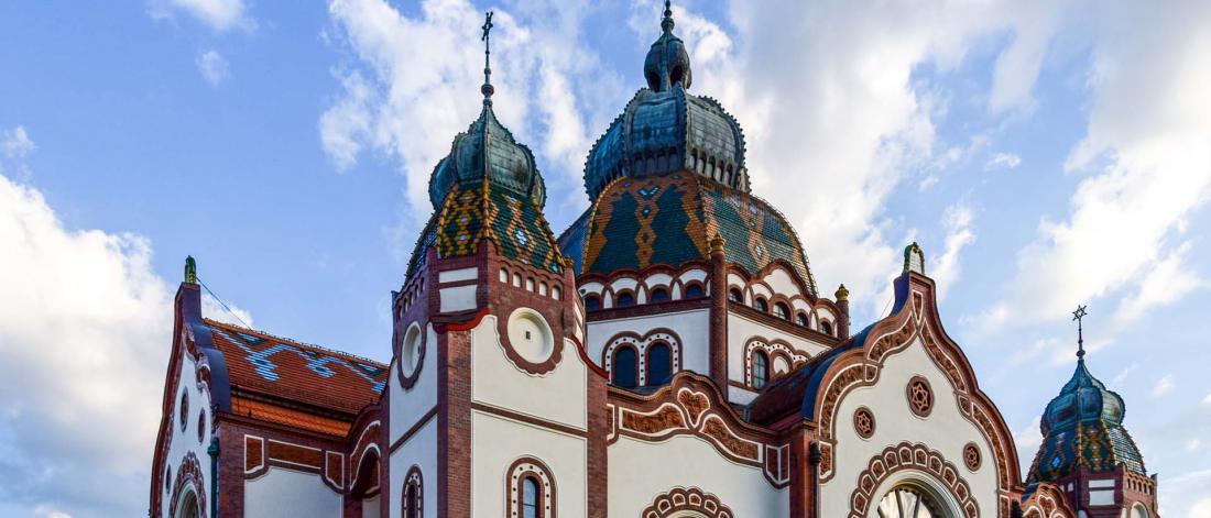 Jewish Synagogue on a blue sky background.