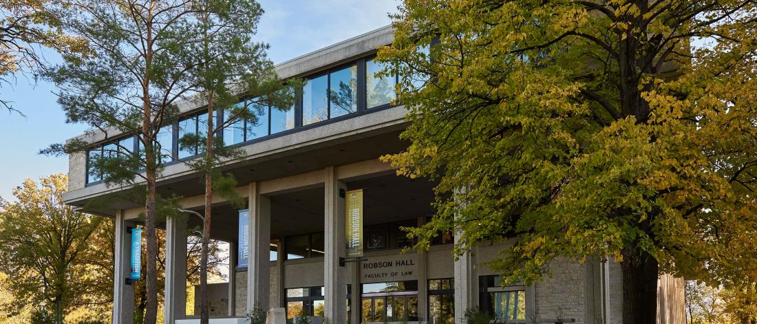 Exterior view of west entrance of Robson Hall edited