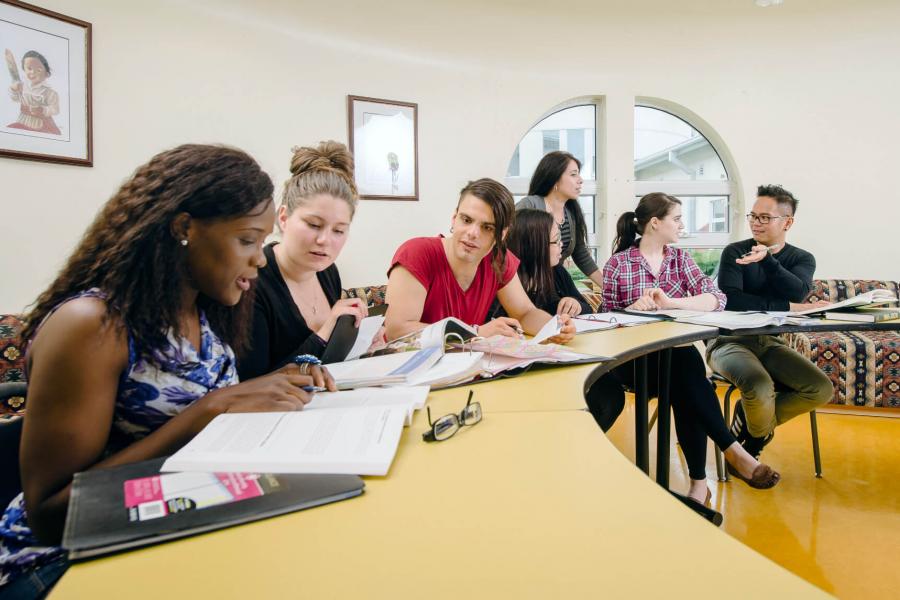 A group of social work students studying together. 