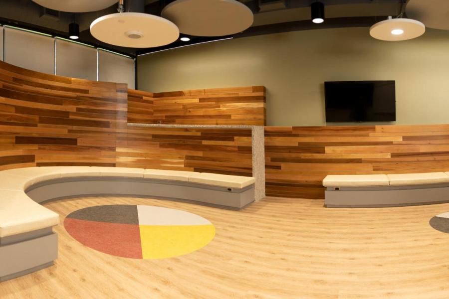 The spacious and bright Indigenous student community space.