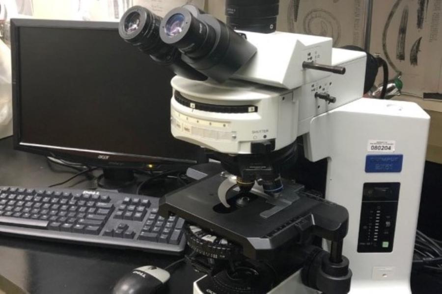 A microscope in a soil science lab facility.