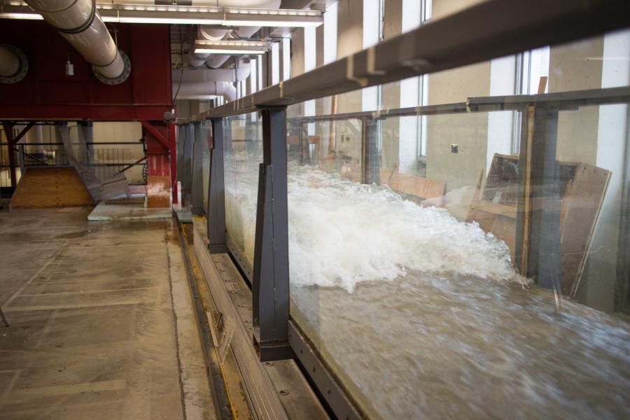 Inside a hydraulics lab. 