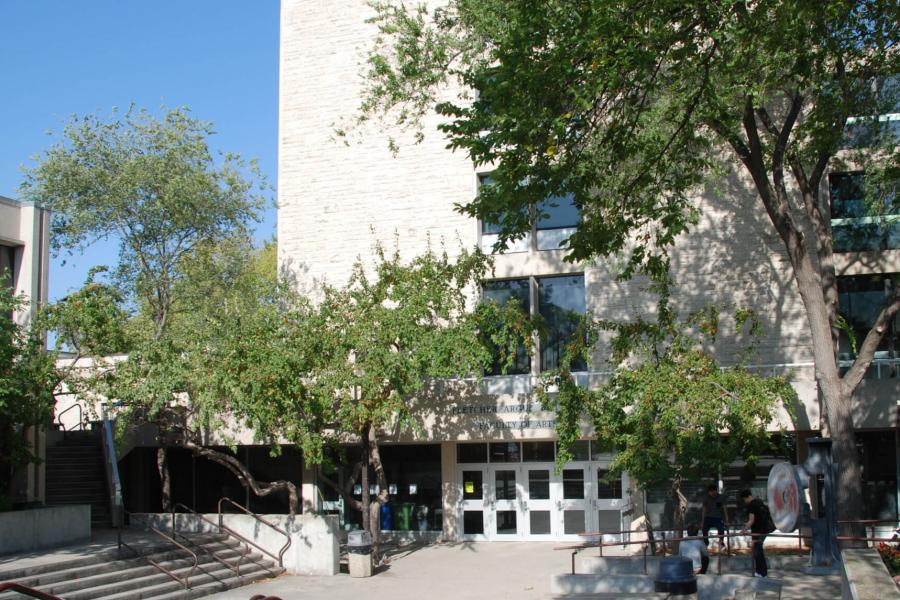 An exterior view of the entrance to the Faculty of Arts Fletcher Argue building