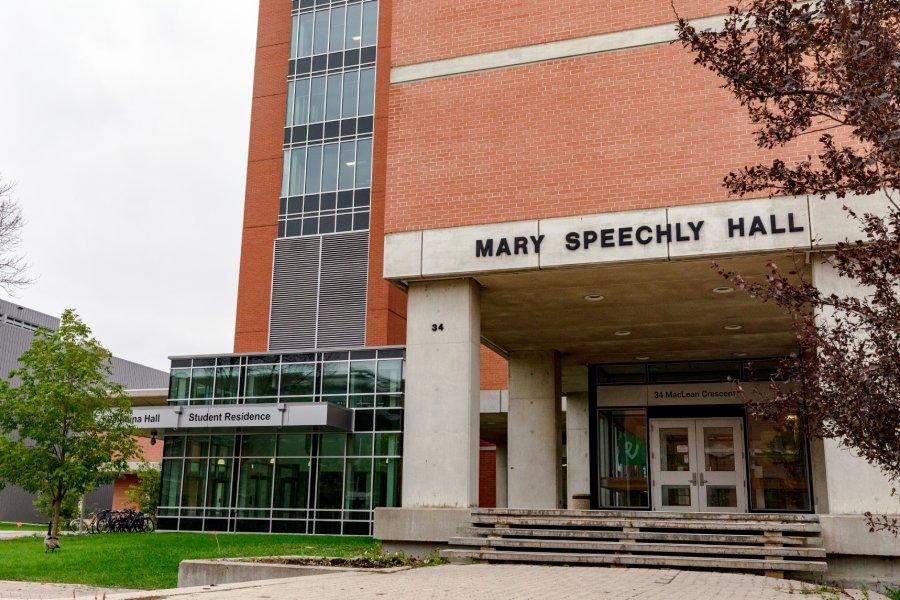 The front entrance of Mary Speechly Hall.