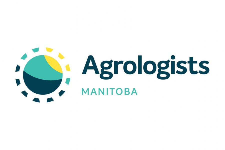 A yellow, turquoise and green sun with the words Agrologists Manitoba.