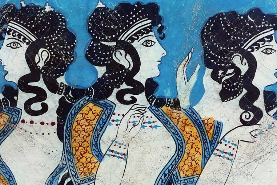 The Ladies in Blue painting from Minoan civilization circa 1500 BCE.