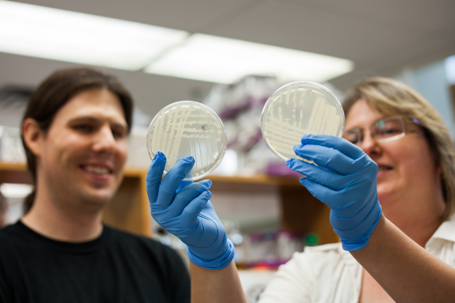 Microbiology lab Karen Brassing and Student