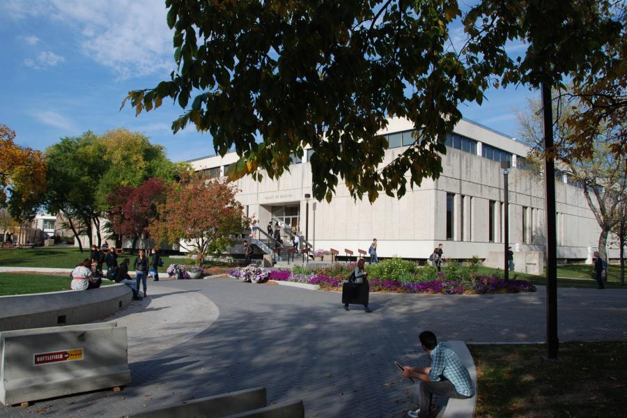The exterior of the University of Manitoba Education Building and surrounding courtyard.
